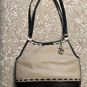 Brighton Elisa Ivory & Black Leather Handbag Purse Shoulder Bag Bow Stitch